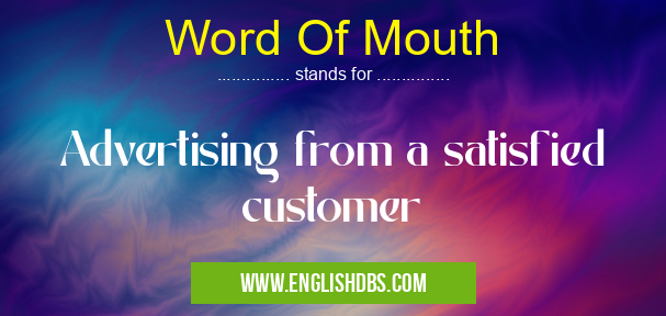 Word Of Mouth means Advertising from a satisfied customer Word Of Mouth