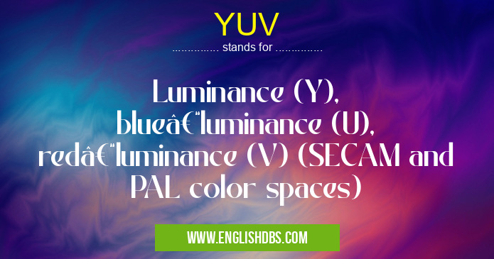 YUV means Luminance (Y), blue–luminance (U), red–luminance (V) (SECAM and PAL color spaces) YUV