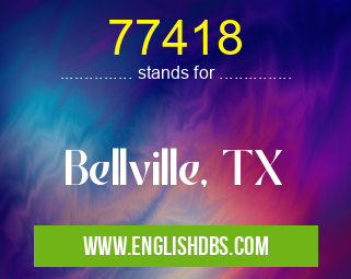77418 means Bellville, TX 77418