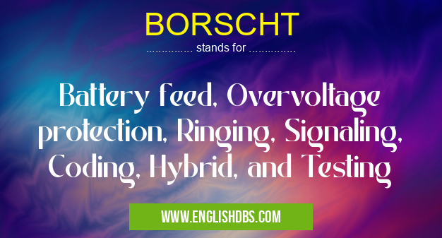 BORSCHT means Battery feed, Overvoltage protection, Ringing, Signaling, Coding, Hybrid, and Testing BORSCHT