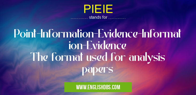PIEIE means Point-Information-Evidence-Information-Evidence
The format used for analysis papers PIEIE